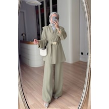Ka Hijab Broş Detay Kuşaklı İkili Takım - Yeşil