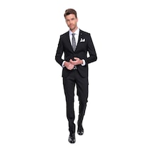 Morven Erkek Siyah Basic Düz Slim Fit Dar Kesim Çift Yırtmaç Tak - 498888096 Siyah