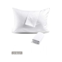 2'li Çizgili Saten Yastık Kılıfı 50x70 Cm, %100 Pamuk, 83tel Beyaz