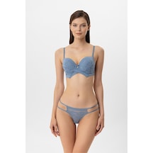 Pierre Cardin Lingerie Kadın Milan Push Up Dantelli Sütyen Tanga Takım Mavi