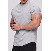 Genius Store Erkek Spor Tişört Running Sports Gym Reglan Oval Kesim Penye T-shirt Ovalt-shirt Gri Melanj