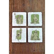 Doğal Taş Bardak Altlığı 4'lü Set 10x10x1 Cm Hellenic Mitoloji Heykel Görselleri-stone Coasters Çok Renkli