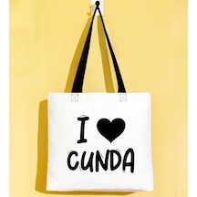 Bk Gift I Love Cunda Siyah Renkli Kulp Gabardin Bez Çanta 40x35cm, Baskılı Omuz Çantası, Alışveriş Çantası, Plaj Çantası