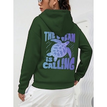 Uyguntarz Unisex The Ocean İs Calling Baskılı Tasarım Oversize Sweatshirt Yeşil