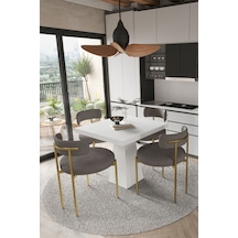 Avvio Arona Beyaz Lake Mdf Ayak 90x90 Yemek Masası Mutfak Masası 4 Kişilik Masa Takımı Teddy Sandalye Beyaz Avvio0045