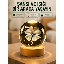 Yonca Figürlü Cam Küre Usb Işıklı Ahşap Tabanlı Dekoratif Masa Lambası - Lisinya Sarı