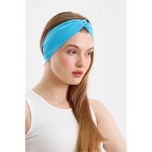 Butik Çapraz Bağlamalı Kadın Bandana Saç Bandı, Kaymaz Yumuşak Esnek%100 Pamuklu Penye - Tek Ebat / Aqua Aqua