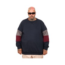 Mode Xl Büyük Beden Parçalı Bis Yaka Sweatshirt U25817 Lacivert