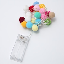 2m 20 Led Pamuk Topu Dize Işık Peri Işıklar Akülü Festival Partisi Dekoru - Sıcak Beyaz Işık / Karışık Renk Çok Renkli