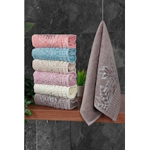 Çınar Jakarlı 6 Lı Kadife Pamuklu El Ve Yüz Havlu Seti 30x50 Cm - 00434- Karışık Renkli Çok Renkli