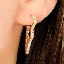 Lekka Design Zirkon Taşlı Zikzak Kararmaz Lüks Kadın Küpe Çok Renkli