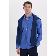 Tudors Erkek Regular Fit Klasik Kesim Düz Yaka Düğmeli Cepli Saks Mavi Gömlek-42122 Saks Mavi