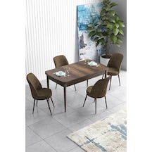 Canisa Concept Han Serisi 70x114, Açılabilir Mdf Mutfak Masa Takımı, Barok Ahşap Desen Masa Ve 4 Kahve Sandalye Masa Siyah Mermer Desenli Sandalyeler Kahve