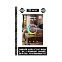 Hediyelik Modern Yatak Odası G1 Beyaz Bluetooth Hoparlör Şarjlı Saat Masa Lambası 3in1