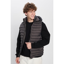 Tudors Erkek Slim Fit Dar Kesim Astarlı Rüzgar Geçirmez Cepli Antrasit Çıkarılabilir Kapüşonlu Şişme Yelek-32085 Antrasit