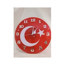 Epoksi Duvar Saati Türk Bayrağı Kırmızı Kırmızı