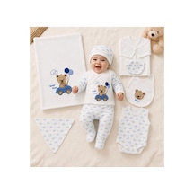 Petino Erkek Bebek Hastane Çıkışı 10 Lu Set Arabalı Ayıcık Nakışlı Mavi Lacivert