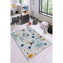 Gri Kaymaz Tabanlı Otoyollu Oyun Halısı Çocuk Halısı Kd054n11