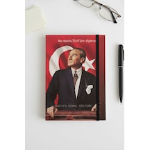 Atatürk Tarihsiz Ajanda Kuşe Kapak 1 Adet Atatürk Modalist Çizgili Defter Lastikli 14x20 Cm Günlük Planlayıcı Ajanda Kırmızı