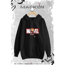 Macklin Unisex Kadın Erkek Marvel Ironman Demir Adam Özel Tasarım Baskılı Kapşonlu Sweatshirt Siyah Mck1068 Siyah
