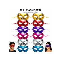 Metalik Venedik Parti Maskesi Seti 12 Adet 6 Renk