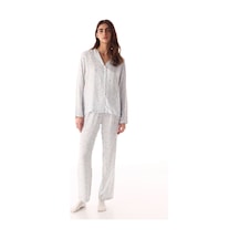 Penti Kırık Beyaz Cute Flowers Düğmeli Gömlek Pantolon Pijama Takımı