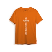 Bozkurt Göktürk Alfabesi Türkiye Sembolleri Yazısı Ve Ay Yıldız Ve Hilal Baskılı Regular Fit T-shirt Turuncu