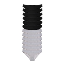 Royaleks 12 adet Süper Eko Set Likralı Kadın Slip Külot Siyah Gri RYL-EKO11011 Gri - Siyah