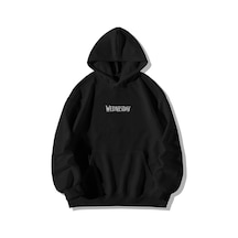 Wednesday Addams Ön Arka Baskılı Unisex Siyah Kanguru Cepli Kapüşonlu Sweatshirt Hoodie Siyah
