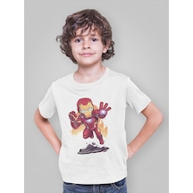 Sevbano Tasarım Ironman Demiradam Baskılı Unisex Avengers Film Çocuk Tişö Beyaz