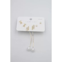 Çoklu Set Küpe - Altın Çok renkli 79423609
