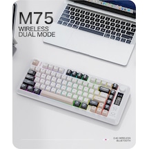 M75 Kablosuz 2.4ghz Kablosuz + Bt Çift Modlu Klavye Led Ekranlı Oyun Klavyesi İle Pbt Knob Rainbow