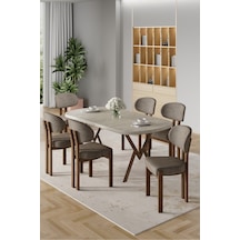 Canisa Radon Serisi Mdf 90x168 Sabit Traverten Mutfak Masa Takımı 6 Cappucino Sandalye Traverten Masa Cappucino Masa
