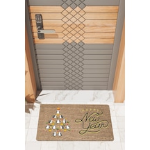 Rugmood Modern Dijtal Baskı Penguan Happy New Year Kapı Önü Paspası Çok Renkli