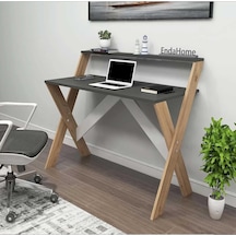 Reyo Home Enda X Ayaklı Raflı Ders Çalışma Masası 50x90 Cm Çam - Antrasit Çok Renkli