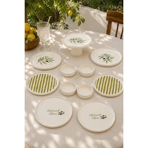 Oliva 11 Parça 6 Kişilik Stackable Seramik Kahvaltı Ve Servis Takımı Zeytin Desenli Beyaz