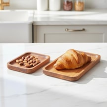 2'li Doğal Akasya Ahşap Dikdörtgen Servis Tabağı Ve Çerezlik Seti 12x9 Cm Ve 20x11 Cm Kahve Yanı Sunumluk, Sushi Ve Meze Tepsisi İkili Takım Diğer