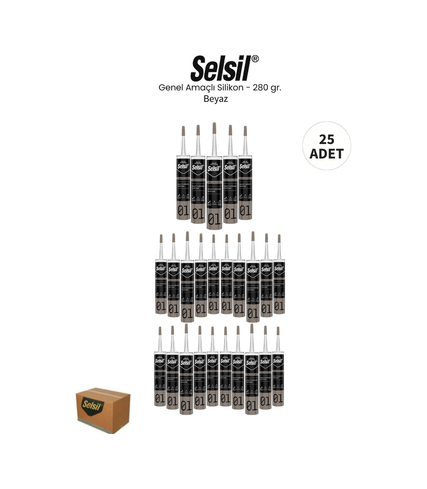 Selsil Genel Amaçlı Beyaz Silikon 280 Gr. 25 Adet Beyaz