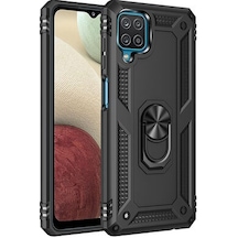 Samsung Galaxy Uyumlu M12 Çift Katmanlı Ve Yüzüklü Tam Koruma Vega Premium Kılıf Siyah