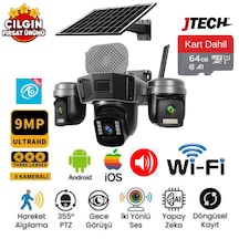 O-kam 5210 3mp+3mp+3mp 9mp Wi-fi Solar Panelli 3 Lens Alert 1 Ptz Akıllı Kamera + 64gb Sd Kart