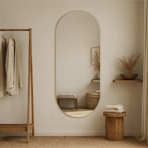 40x75 Cm Modern Kavisli Boy Aynası Dekoratif Arch Duvar Aynası, Tam Boy Minimalist Ayna Modeli Gri