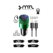 Araç Şarj Aleti Çakmaklık 38w Lightning Type-c + Usb Çift Portlu - Qualcomm Qc 4.0 Desteği Mt-a1834 Yeşil İle Uyumlu