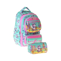 Kaukko Kids Cat Bike Yeşil - Pembe Kız Çocuk İlkokul Sırt Çantası Ve Kalem Çantası Seti - Setkk-l5328c Çok Renkli