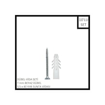 Dübel-vida Seti, Beyaz Dübel 7 Mm, 3,5x40 Yhb Sunta Vidası, 10 Adet