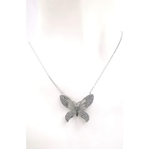 Omar Silver Kadın Kelebek Model Zirkon Taşlı Gümüş Kolye Omr8668