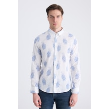 D'S Damat Ds Damat Slim Fit Mavi Baskılı %100 Pamuklu Gömlek 2hc02ph012650 Çok Renkli