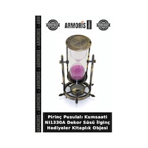Pirinç Pusulalı Kumsaati Nı1330a Dekor Süsü İlginç Hediyeler Kitaplık Objesi Pirinç Sarısı