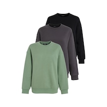 Mint Yeşili/füme/siyah Bisiklet Yaka Basic 3'lü Paket Sweatshirt Mg2595 Çok Renkli