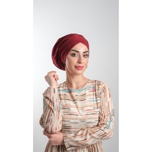 Hürrem Bone Bordo Pratik Hazır Geçmeli Tesettür Bone Sandy Kumaş Büzgülü 2114 Bordo