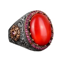 Gerçek Doğal Koral Taş Yüzük, 925 Ayar Gümüş Yüzük, Oval Kırmızı Koral Yüzük Gümüş